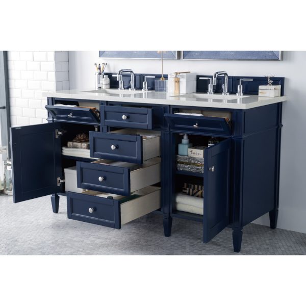 Brittany 60" Double Vanity in Victory Blue with Eternal Jasmine Pearl Quartz Top