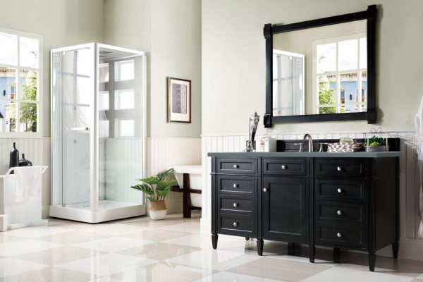 Brittany 60" Single Vanity in Black Onyx, with Cala Blue Quartz Top