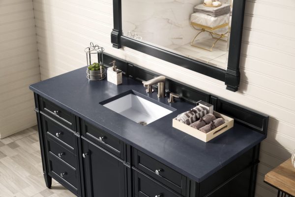 Brittany 60" Single Vanity in Black Onyx, with Charcoal Soapstone Quartz Top