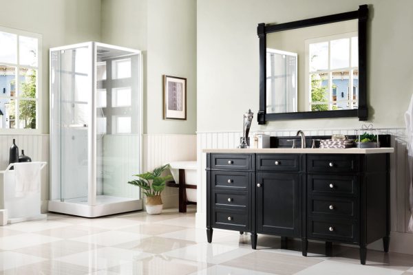 Brittany 60" Single Vanity in Black Onyx, with Eternal Marfil Quartz Top