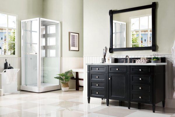 Brittany 60" Single Vanity in Black Onyx, with Ethereal Noctis Quartz Top