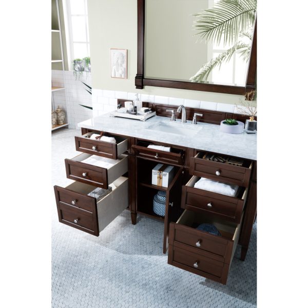 Brittany 60" Single Vanity in Burnished Mahogany with Carrara Marble Top