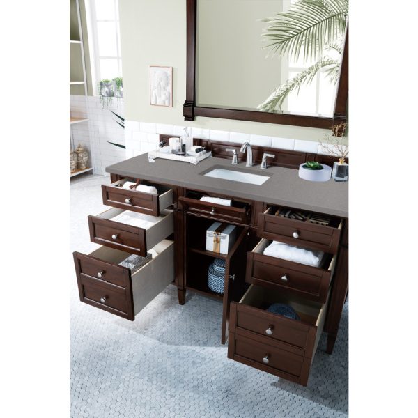 Brittany 60" Single Vanity in Burnished Mahogany with Grey Expo Quartz Top