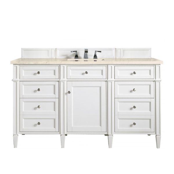 Brittany 60" Single Vanity in Bright White with Eternal Marfil Quartz Top