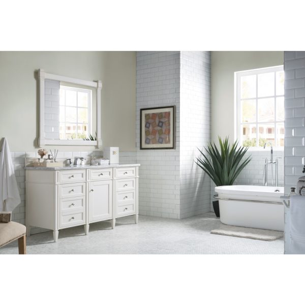 Brittany 60" Single Vanity in Bright White with Carrara Marble Top