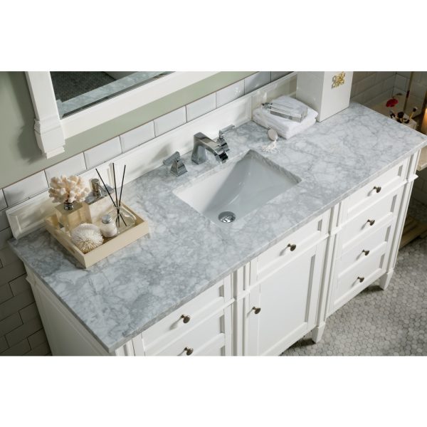 Brittany 60" Single Vanity in Bright White with Carrara Marble Top