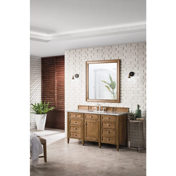 Brittany 60" Single Vanity in Saddle Brown with Arctic Fall Solid Surface Top