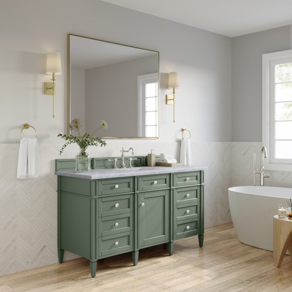 Brittany 60" Single Vanity in Smokey Celadon with Carrara Marble Top