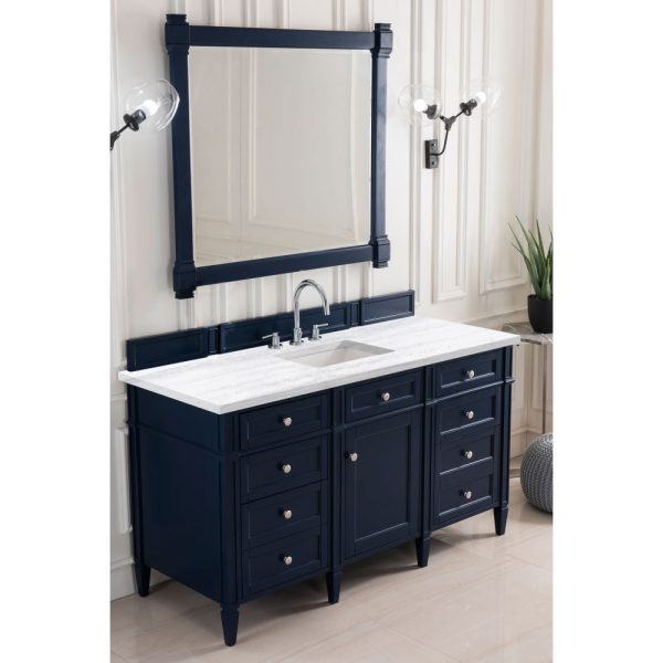 Brittany 60" Single Vanity in Victory Blue with Arctic Fall Solid Surface Top