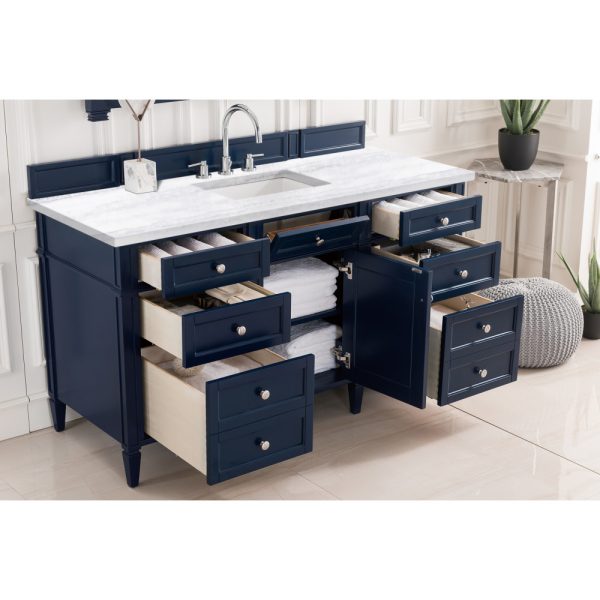 Brittany 60" Single Vanity in Victory Blue with Arctic Fall Solid Surface Top