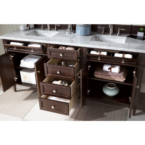 Brittany 72" Double Vanity in Burnished Mahogany with Carrara Marble Top