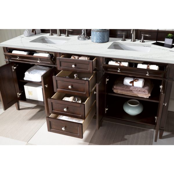 Brittany 72" Double Vanity in Burnished Mahogany with Ethereal Noctis Quartz Top