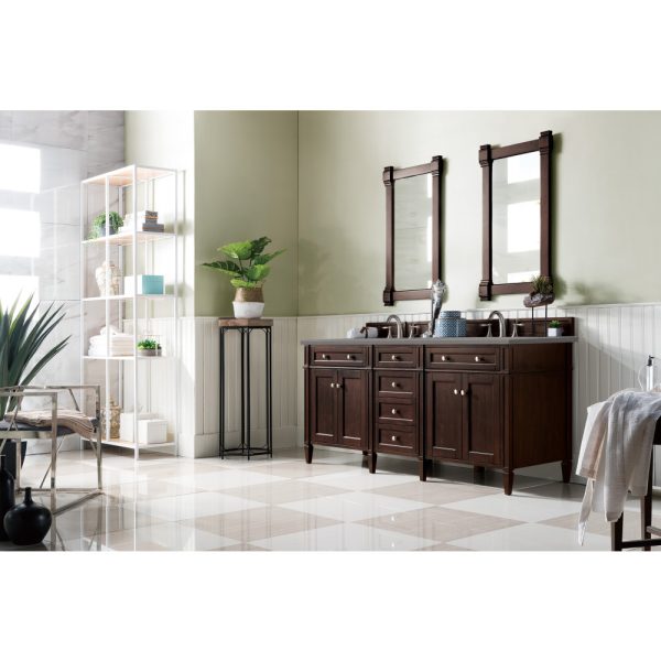 Brittany 72" Double Vanity in Burnished Mahogany with Grey Expo Quartz Top