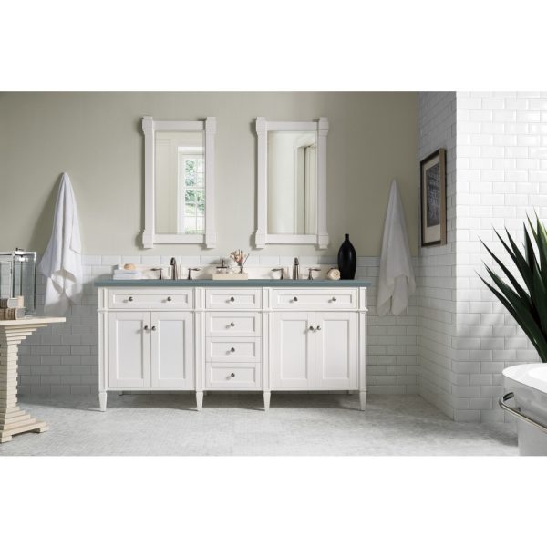 Brittany 72" Double Vanity in Bright White Vanity with Cala Blue Quartz Top
