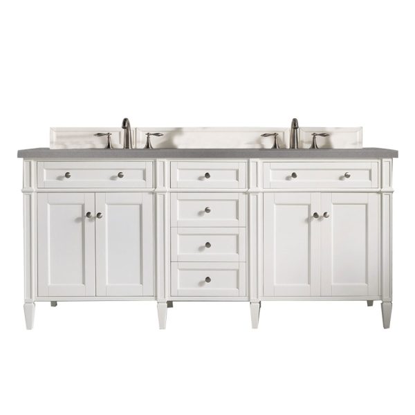 Brittany 72" Double Vanity in Bright White Vanity with Grey Expo Quartz Top