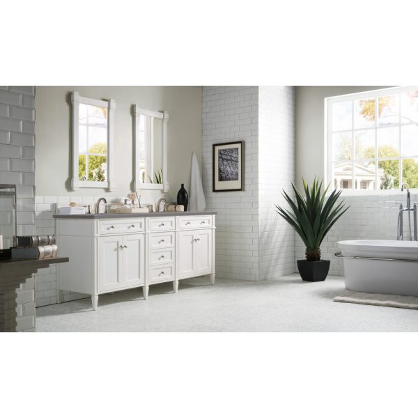 Brittany 72" Double Vanity in Bright White Vanity with Grey Expo Quartz Top