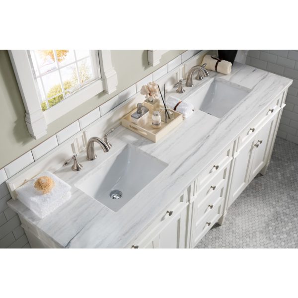 Brittany 72" Double Vanity in Bright White Vanity with Arctic Fall Solid Surface Top
