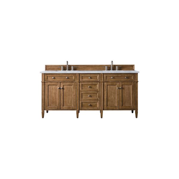 Brittany 72" Double Vanity in Saddle Brown with Arctic Fall Solid Surface Top