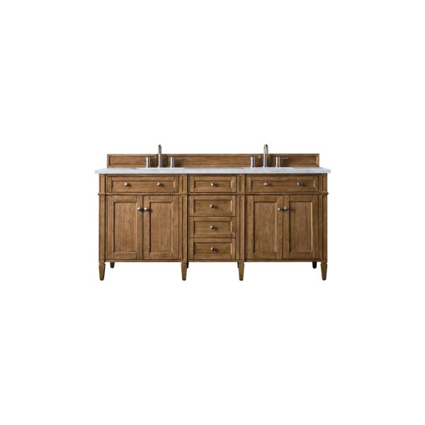 Brittany 72" Double Vanity in Saddle Brown with Carrara Marble Top
