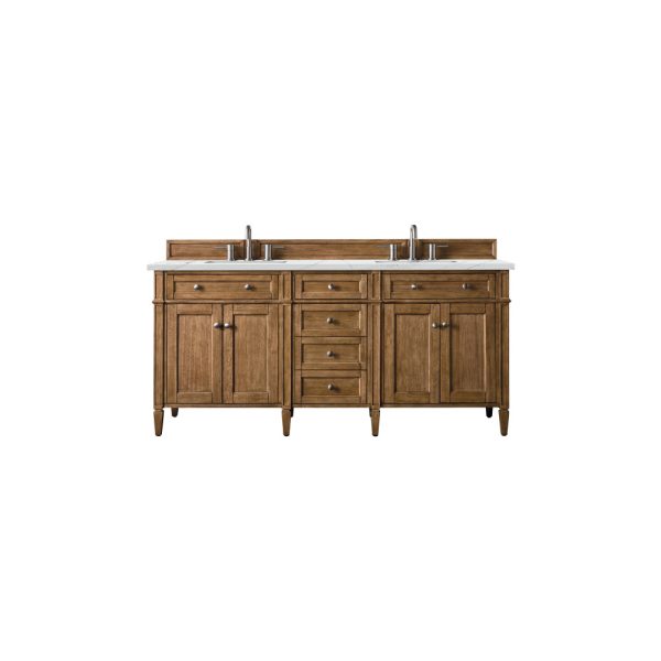 Brittany 72" Double Vanity in Saddle Brown with Ethereal Noctis Quartz Top