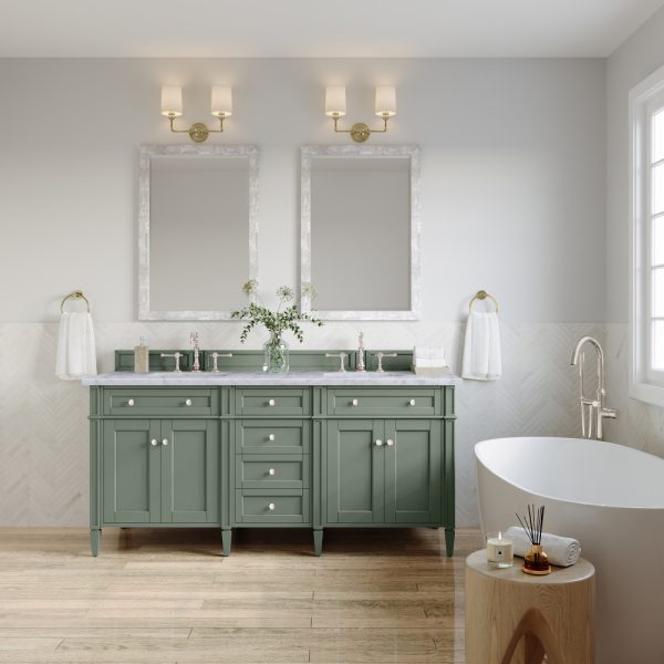 Brittany 72" Double Vanity in Smokey Celadon with Carrara Marble Top