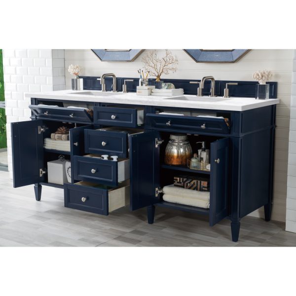 Brittany 72" Double Vanity in Victory Blue with Arctic Fall Solid Surface Top
