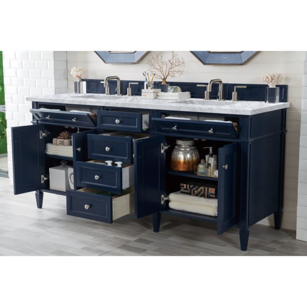 Brittany 72" Double Vanity in Victory Blue with Carrara Marble Top