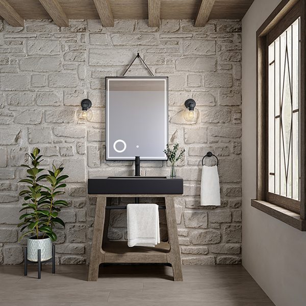 Auburn 31.5" Single Sink Console in Weathered Timber with Black Matte Mineral Composite Stone Top