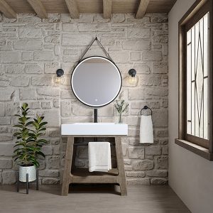 Auburn 31.5" Single Sink Console in Weathered Timber with Glossy White Mineral Composite Stone Top