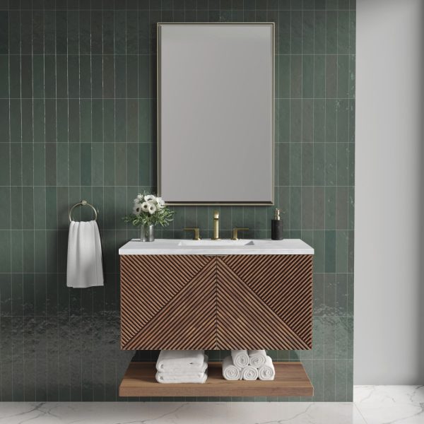 Marcello 36" Single Vanity in Chestnut with Arctic Fall Top