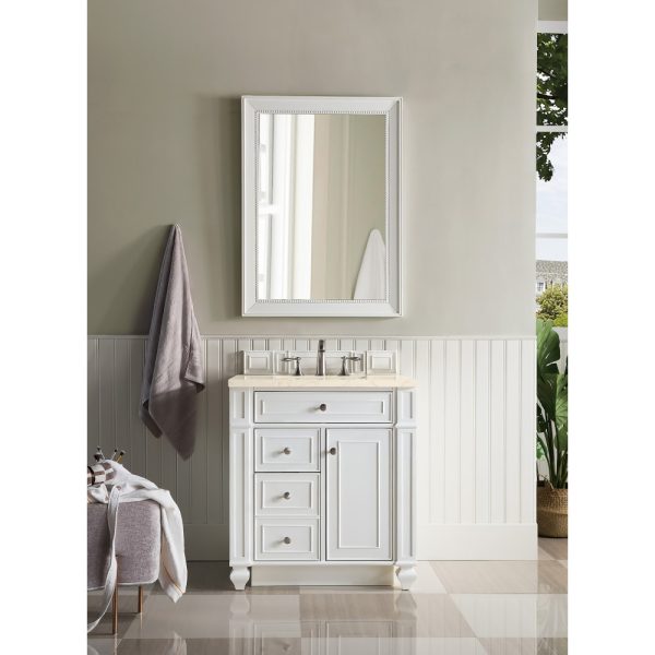 Bristol 30" Single Vanity, Bright White w/ 3 CM Eternal Marfil Quartz Top