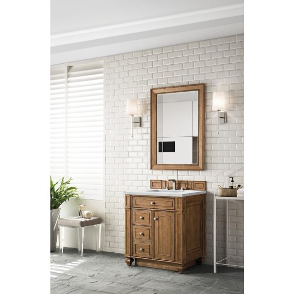 Bristol 30" Single Vanity in Saddle Brown with Ethereal Noctis Quartz Top