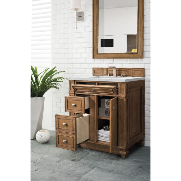 Bristol 30" Single Vanity in Saddle Brown with Ethereal Noctis Quartz Top