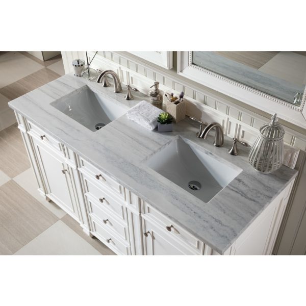 Bristol 60" Double Vanity in Bright White with Arctic Fall Solid Surface Top