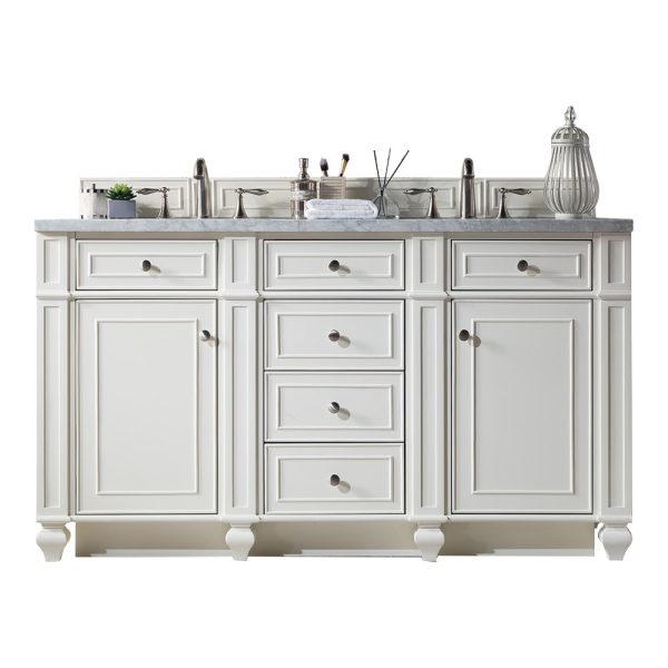 Bristol 60" Double Vanity in Bright White with Carrara Marble Top