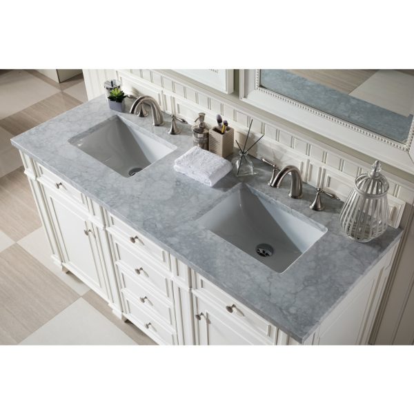 Bristol 60" Double Vanity in Bright White with Carrara Marble Top