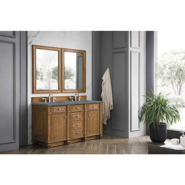 Bristol 60" Double Vanity in Saddle Brown with Cala Blue Quartz Top