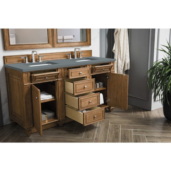 Bristol 60" Double Vanity in Saddle Brown with Cala Blue Quartz Top