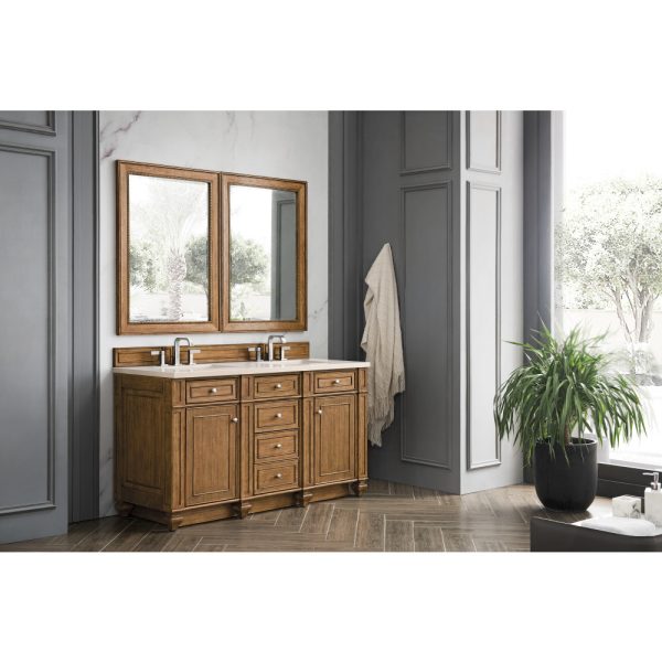 Bristol 60" Double Vanity in Saddle Brown with Eternal Marfil Quartz Top