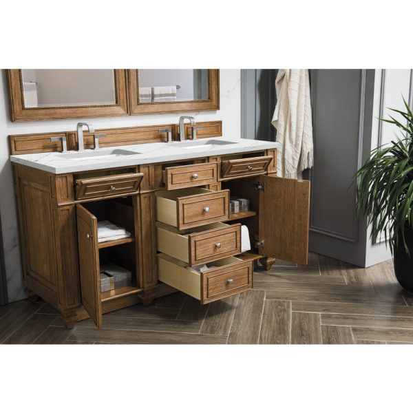Bristol 60" Double Vanity in Saddle Brown with Ethereal Noctis Quartz Top