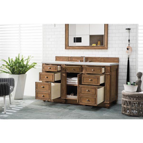 Bristol 60" Single Vanity in Saddle Brown with Ethereal Noctis Quartz Top