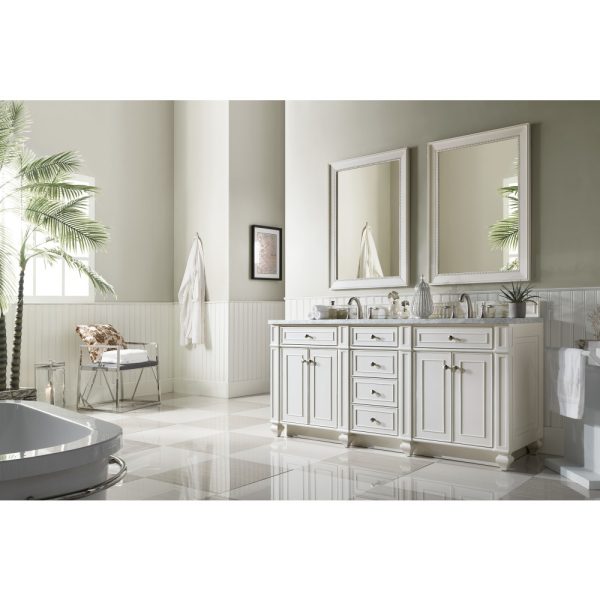 Bristol 72" Double Vanity in Bright White with Carrara Marble Top