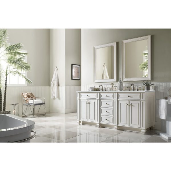 Bristol 72" Double Vanity in Bright White with Ethereal Noctis Quartz Top