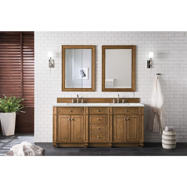 Bristol 72" Double Vanity in Saddle Brown with Ethereal Noctis Quartz Top