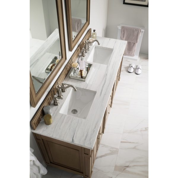 Bristol 72" Double Vanity in Whitewashed Walnut with Arctic Fall Solid Surface Top