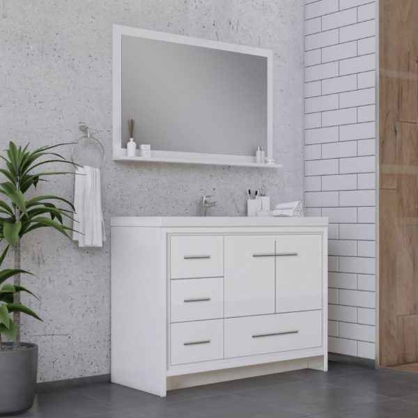 Sortino 42" Modern Bathroom Vanity with Left Side Drawers in White