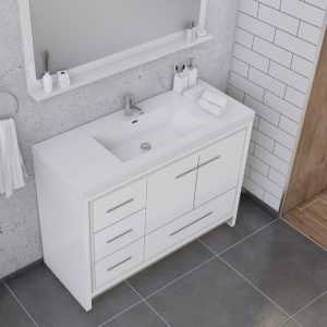 Sortino 42" Modern Bathroom Vanity with Left Side Drawers in White