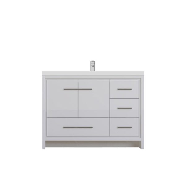 Sortino 42" Modern Bathroom Vanity with Right Side Drawers in White