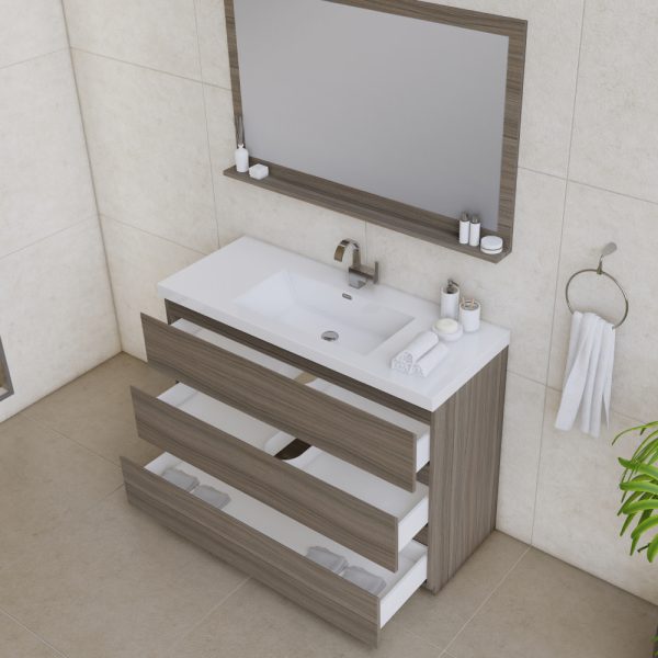 Paterno 42" Modern Bathroom Vanity with Right Side Drawers in Gray