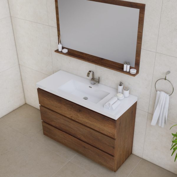 Paterno 42" Modern Bathroom Vanity with Right Side Drawers in Rosewood